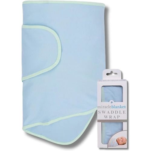 Miracle Blanket Swaddle Wrap – Help Your Newborn Sleep Longer – Soft & Secure Sleep Sack for Infants – Easy-to-Use Swaddling Blanket for a Calm Baby (Blue with Green Trim)