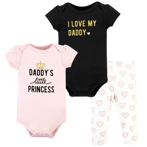 Hudson Baby Infant Girl Cotton Bodysuit And Pant Set, Daddys Little Princess Short Sleeve, Newborn