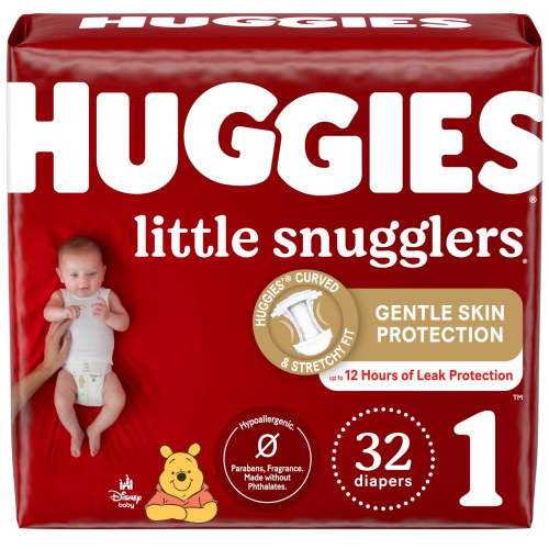 Huggies Diapers, Little Snugglers Size 1 (8-14 lbs), GentleAbsorb Liner, 32 Count
