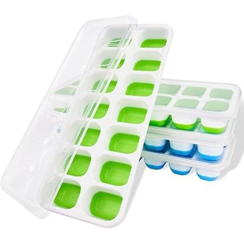 Ice Cube Trays, Silicone Easy-Release and Flexible 14-Ice Trays with Spill-Resistant Removable Lid, BPA Free, Durable and Dishwasher Safe, 4 Pack
