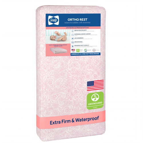 Free Shipping! Sealy Baby Crib Mattress Pink, 150 Coil Extra Firm Toddler Bed Waterproof Compact