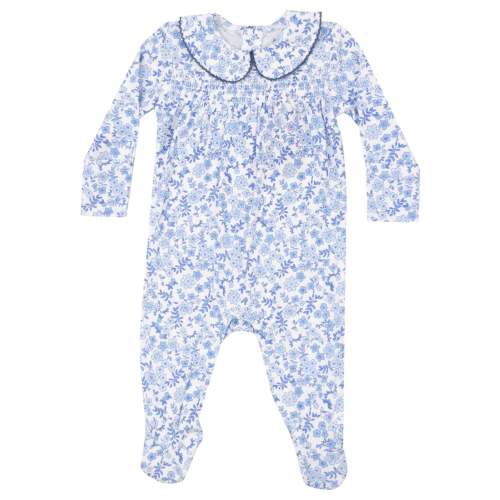 Smocked Peter Pan Footie, Blue Calico Floral