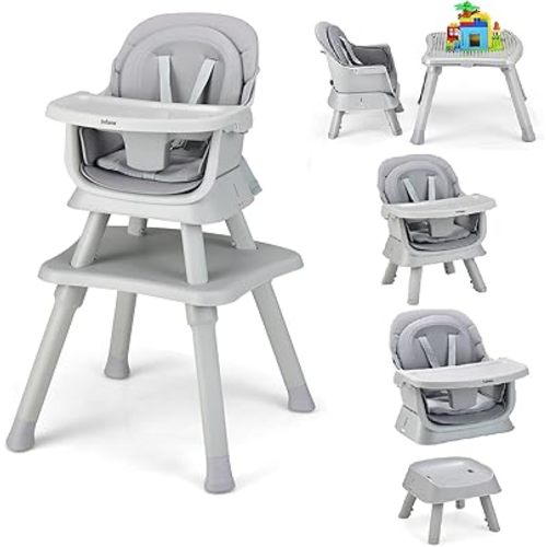 INFANS 8 in 1 Baby High Chair, Convertible Highchair for Babies and Toddlers, Infant Dining Booster Seat, Building Block Table, Kids Stool Table Chair Set with Removable Tray