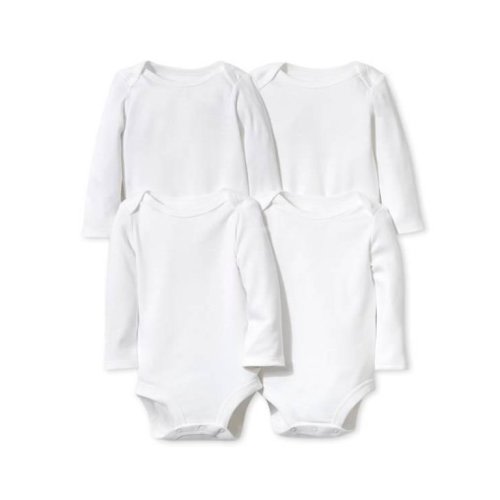 Little Star Organic Baby Boy or Girl Gender Neutral White Long Sleeve Bodysuits, 4-Pack