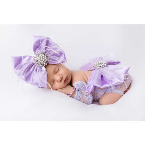 ROMPER ONLY, Lavender Fields romper, Newborn girl photo prop, newborn romper with feathers, lilac lace romper, baby girl photo prop, photo