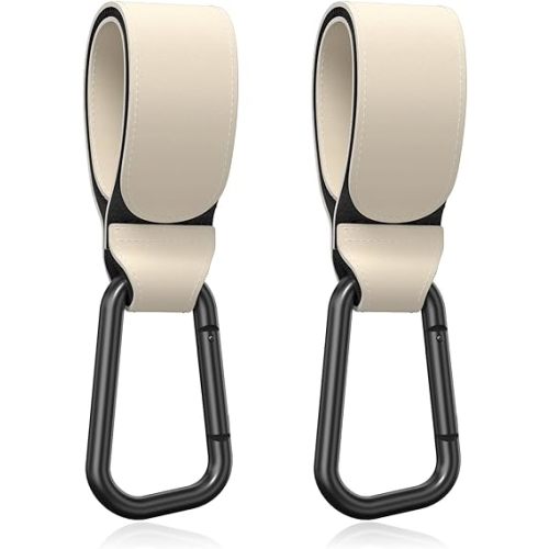 Baby Stroller Hooks for Hanging Bags, Universal Stroller Clips Accessories, Mommy Hook for Diaper Bag, Shopping Cart, Purse, Backpack - 2 Pack, Off White