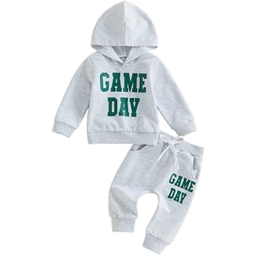 YOKJZJD Kids Toddler Baby Boy Football Outfits Game Day Hoodie Sweatshirt Long Sleeve T-Shirt Top Pants 2Pcs Fall Winter Clothes