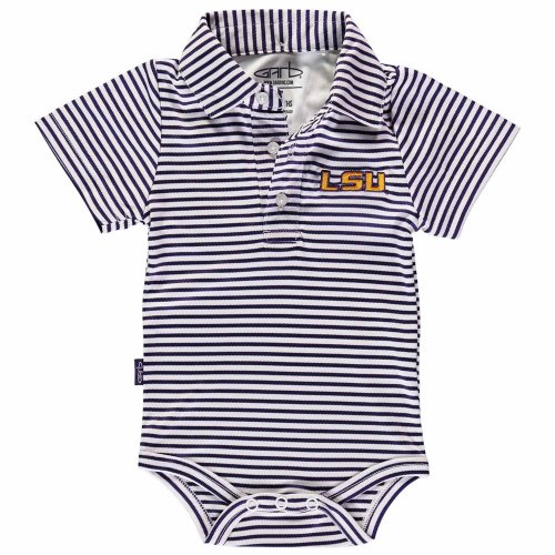 Garb White LSU Tigers Carson Striped Short Sleeve Bodysuit