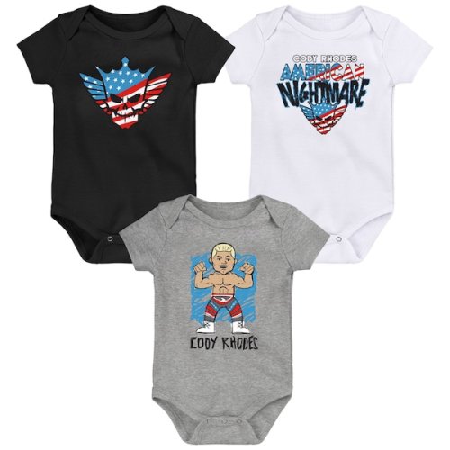 Toddler Black/White/Gray Cody Rhodes Three-Piece Bodysuit Set