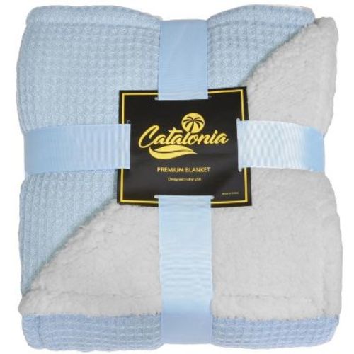 Catalonia Waffle Weave Fleece Throw, Soft Knitted Snuggle Blanket for Couch, Living Room Cabin Decor, Ideal for Gifting, Blue, 50x60 Inches
