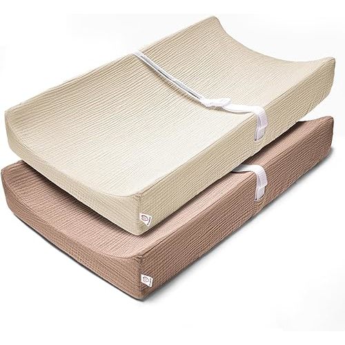 Changing Pad Covers 2Pack 100% Cotton Muslin Diaper Change Table Pad Covers (Peanut)