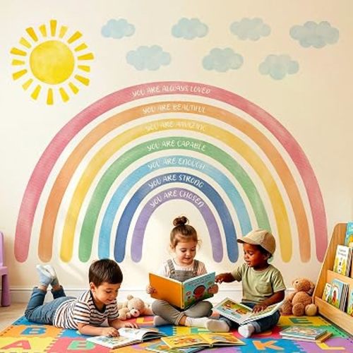 DECOWALL Extra Large Rainbow Wall Decals – Positive Affirmation Quote Stickers for Kids Nursery, Bedroom, Classroom & Playroom Decor, Removable PVC Wall Art (FH4-2524)