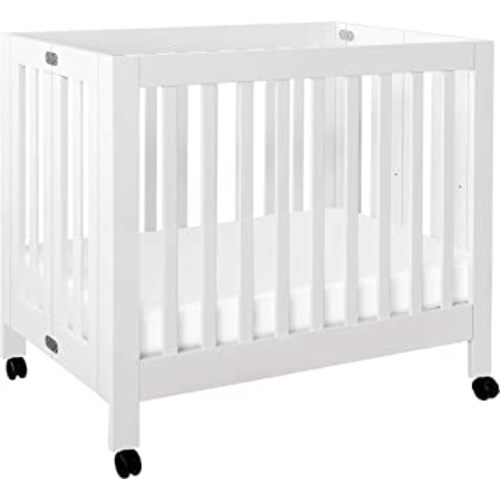 Babyletto Origami Mini Portable Crib Folding with Wheels in White, 2 Adjustable Mattress Positions, Greenguard Gold Certified