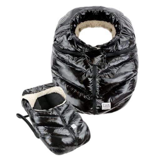 7AM Enfant Car Seat Covers - Cocoon Baby Cover for Boys & Girls, Rain & Snow Repellent, Breathable Windproof, Center Zipper, Universal Fit for Infant Car Seat (0-12M) (Black Polar)