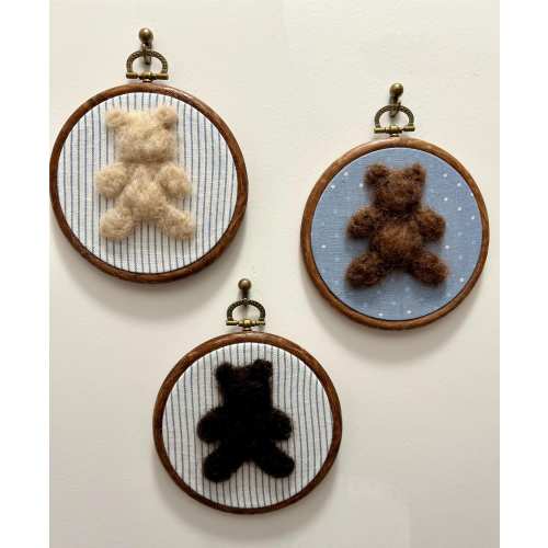 Vintage Inspired Felted Teddy Bear- Blue background, Nursery Decor Baby Room Toddler Room Handmade Framed Wall Art Wall Decor Framed Hoop