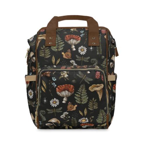 Diaper Bag: Mushrooms, Snail, & Fern Woodland Diaper Backpack, Toadstools Goblincore Backpack, Witchy Vibes, Fairy Grunge Diaper Bag, Botanical Backpack