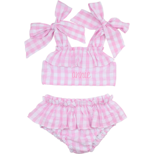 Pink Check Seersucker Ruched Bikini – Cecil & Lou