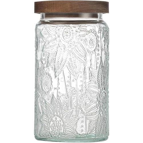 34 OZ Airtight Glass Storage Jar with Bamboo Lid - Vintage Glass Jar Vintage Food Containers Canisters Set for Kitchen Counter & Pantry - Ideal for Sugar, Flour, Coffee, Tea, Candy, Oats, Cereal