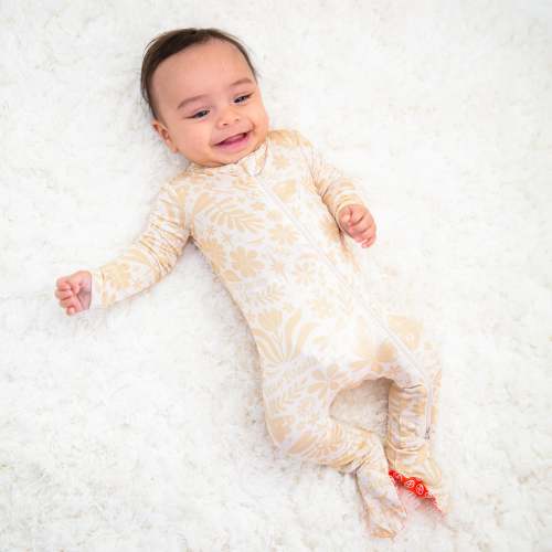 The Second-Skin Footie | Om Baby (Beige) | "Deep Breath" | Raising Mama