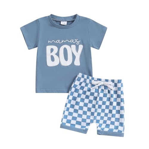 Demdzq Toddler Baby Boy Summer Clothes Mamas Boy Checkerboard T-Shirts Tops and Elastic Shorts Sets Newborn Infant Clothes