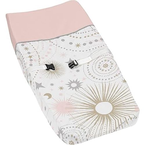 Blush Pink, Gold, Grey and White Star and Moon Changing Pad Cover for Celestial Collection by Sweet Jojo Designs