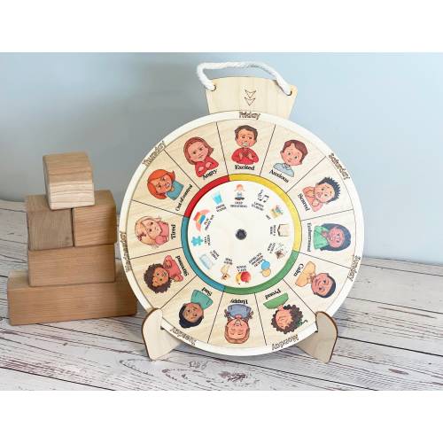 Montessori wooden emotion wheel/ emtions chart/ kids feeling board/ Homeschool toddlers kids learning feeling/ Calendar Wheel of the Year