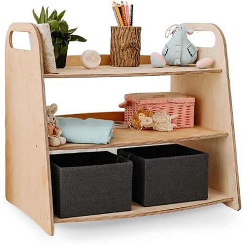 Wooden Toy Storage Shelves & Book Shelf for Toddlers - Wood Toys Organizer Storage for Boys & Girls - Montessori Storage Shelf for Toddlers Room