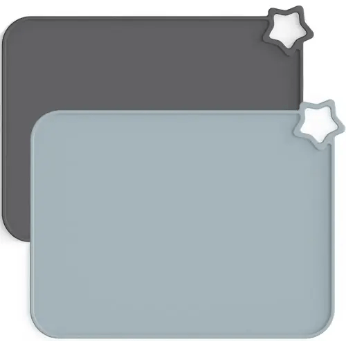 Moonkie Silicone Placemats for Baby & Kid, Stain-Proof Non-Slip Toddler Food Mats Eating Table Mat with 2 Packs(Ether/Sage
