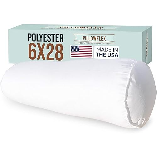 Pillowflex Bolster Pillow - 6x28 - Plush Polyester-Filled Insert for Decorative Shams - Odorless, Lint and Dust-Free Polyester Filling, No Lumps, Poly-Cotton Shell for Decorative Shams (White, Round)