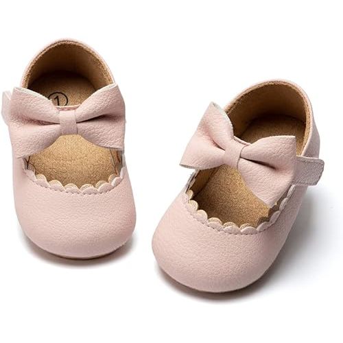 KIDSUN Infant Baby Girls Mary Jane Shoes Non-Slip Rubber Sole Ballet Slippers Princess Dress Wedding Shoes Newborn Crib Shoes First Walkers Shoes
