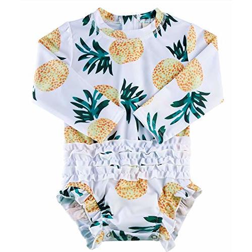uideazone Baby Girls Rash Guard Swimsuit Long Sleeve One Piece Swimwear UPF 50+ Sun Protection for Toddler 0-24 Months