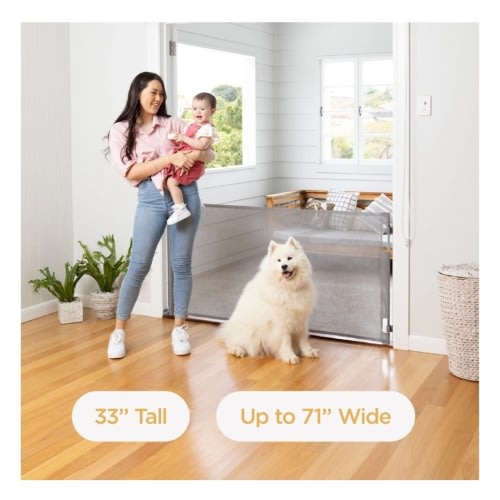 HAKUNA PETS Retractable Steel & Mesh Mounted Dog & Cat Gate, 33-in, Grey - Chewy.com