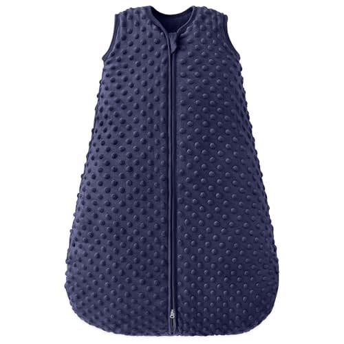 FILLEEP Fleece Baby Sleep Sack 6-12 Months 2.5 Tog with Plush Dots, Winter Baby Wearable Blanket for Infant Toddler Sleeping Sack 2-Way Zipper Warm Sleep Sack, Navy
