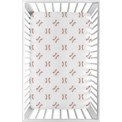 Sweet Jojo Designs Boy Baby Fitted Mini Crib Sheet Baseball Patch Red and White