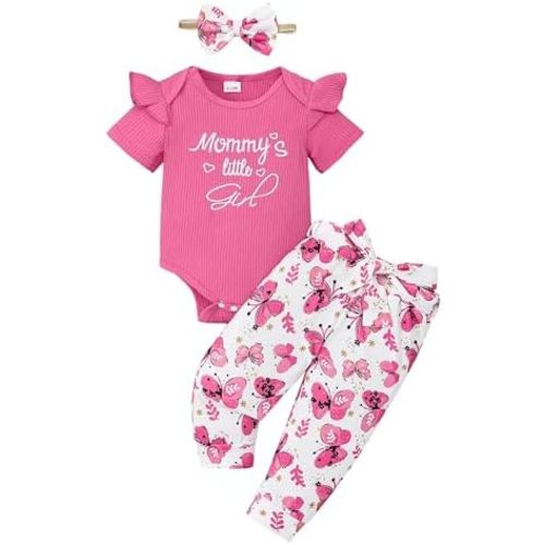 Baby Girl Clothes Infant Girl Ruffle Ribbed Romper Floral Pants Set Cute Newborn Girl Clothes