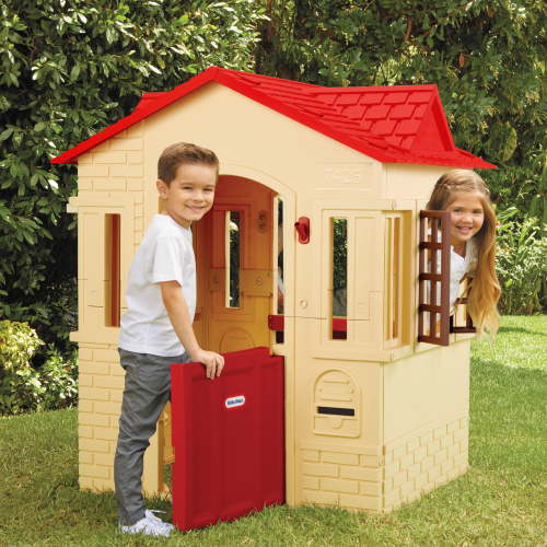 Little Tikes Cape Cottage Playhouse, Tan, Plastic Outdoor Kids Playhouse with Door, Windows, and Shutters