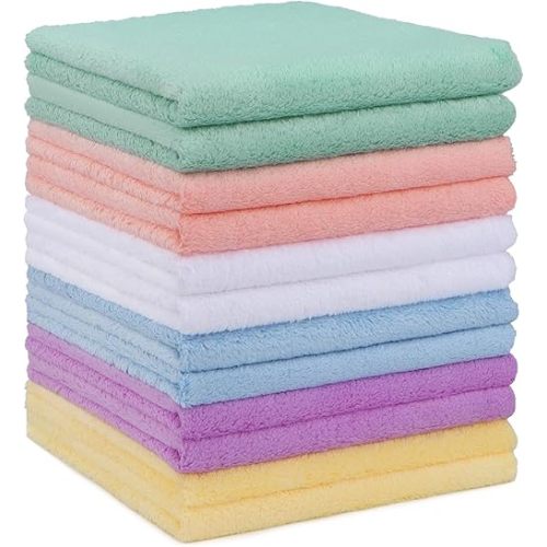 HOMEXCEL Baby Washcloths 12 Pack-Microfiber Baby Bath Face Towel 11.5 x 11.5 Inch Extra Absorbent and Soft Burp Cloth and Wash Cloths for Newborn-Infants and Toddlers-Gentle On Sensitive Skin