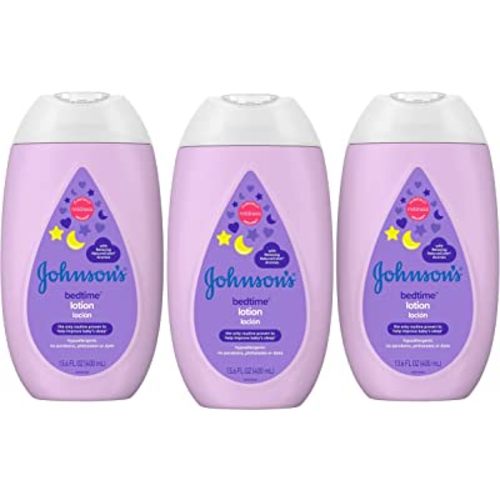 Johnson's Moisturizing Bedtime Baby Lotion with Coconut Oil & NaturalCalm Aromas to Help Relax Baby, Hypoallergenic & Free of Parabens, Phthalates & Dyes, Mild Baby Skin Care, 13.6 fl. oz x 3 Pack