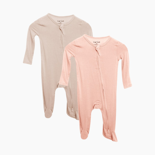 Snuggle Shield LUXE Bamboo Footie Pajamas 2 Pack - Tan Sand/Pink, 3-6 M