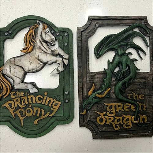 Lord of The Rings The Prancing Pony and The Green Dragon Pub Signs Set, 11 X 7 Inch Handmade Bar Style Sign, Unique Home Office ​Pub Home Decorative Sign
