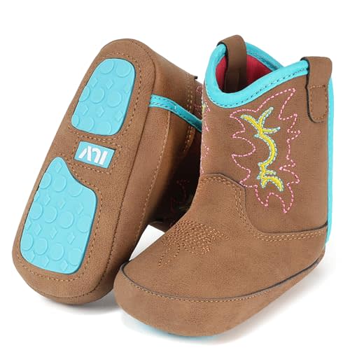 IUV Baby Boy Cowboy Boots Soft Bottom Infant Newborn Cowgirl Boots Non-Slip Booties Cozy Easy to Put on