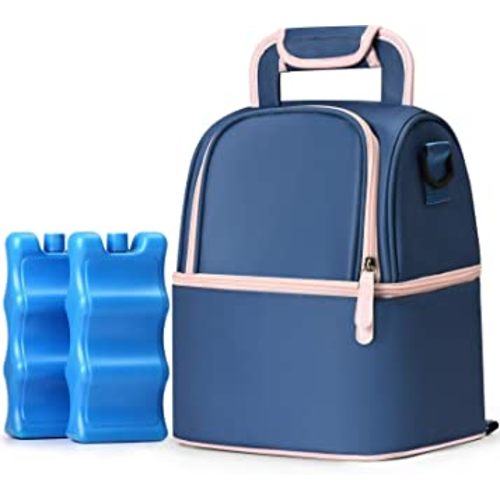 NCVI Breastmilk Cooler Bag with 2 Ice Pack, Breast Pump Bag with Cooler Fits 6 Bottles, Double Layer Breast Milk Baby Bottle Cooler Bag, for Travel, Nursing Mom Daycare, Work, Picnic (SkyBlue)