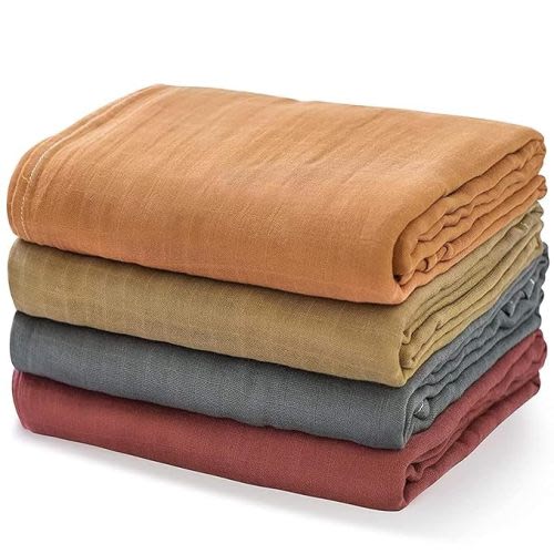 Momcozy Muslin Swaddle Blankets, Swaddle Blanket for Baby Boys and Girls, 4-Pack Breathable and Skin-Friendly Baby Receiving Blankets Swaddle Wrap, Baby Essentials, Registry & Gift, 47 x 47 inches - Brown