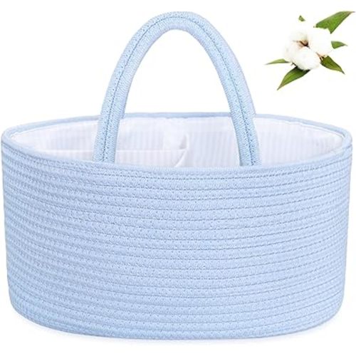 ABenkle Diaper Caddy Organizer, Boho Rustic Cotton Rope Nursery Baby Basket, Changing Table Organizer for Baby Diaper Storage and Baby Shower