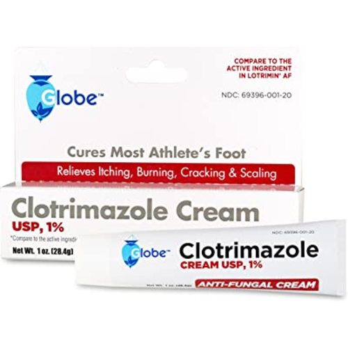 Globe Clotrimazole Antifungal Cream 1% USP (1 oz), Anti Fungal Treatment, Relieves Itching, Burning, Cracking and Scaling Associated Athletes Foot, Jock Itch, Ringworm and More