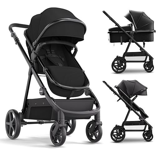 Mompush Meteor2 Baby Stroller 2-in-1 with Newborn Mode, Compatible with Infant Car Seat Adapter Included, Full-Size Bassinet Strollers for Family Outings