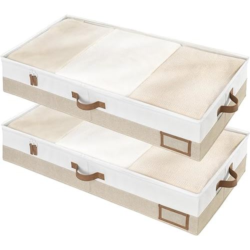 StorageWorks Large Under Bed Storage Containers with Handles and Label Holder, 2 Pack Ultra-thick Fabric Underbed Bins, Closet Organizer for Clothes, Blankets, Sweater