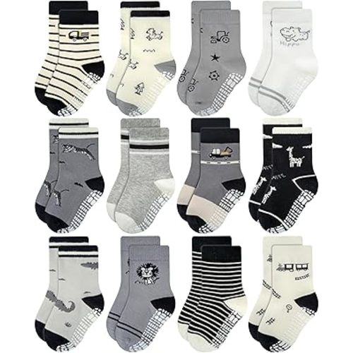 RATIVE Non Skid Anti Slip Crew Socks With Grips for Baby Infant Toddlers Kids Boys 1-3 T