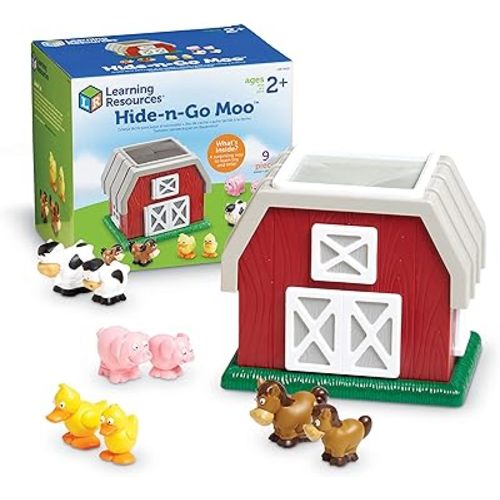 Learning Resources Hide-N-Go Moo, Farm Animal Toy, Barn Toys for Toddlers, 9 Pieces, Ages 2+