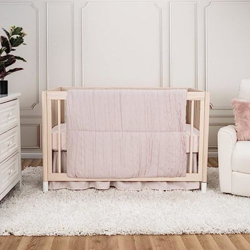 Trend Lab Soft Blush Pink Fabric 3 Piece Crib Bedding Set, Sewn with Elegant Ruching, Includes Quilt, Fitted Crib Sheet and Skirt - Simply Blush